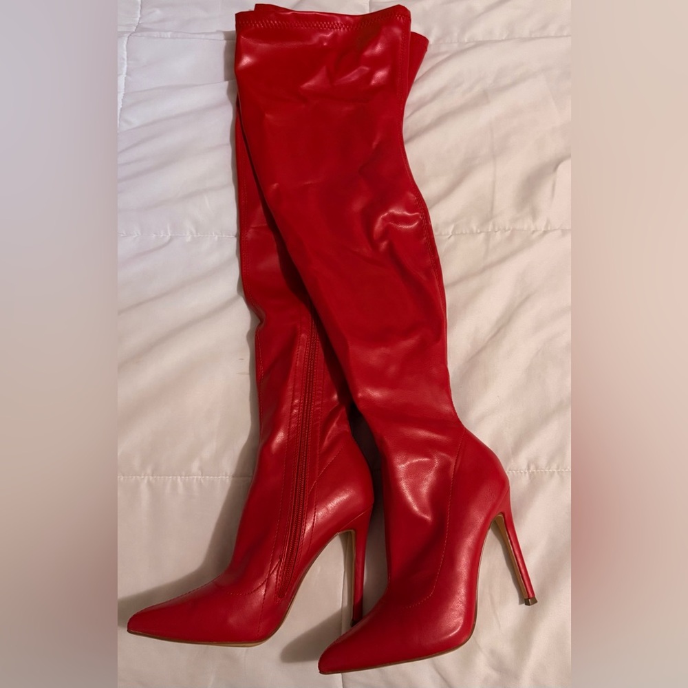 Fashion Nova Vibrant Red Heeled Boots